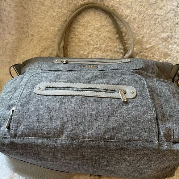 JJ Cole light gray fabric Caprice diaper bag aqua blue lining . - Picture 5 of 14